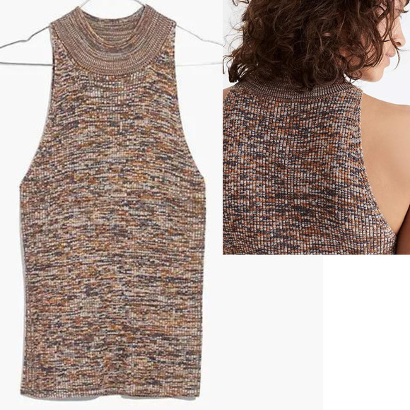 Madewell Pecan Marled Mockneck Sweater Tank Brown Warm Tones Size XL 16/18 - Picture 2 of 13